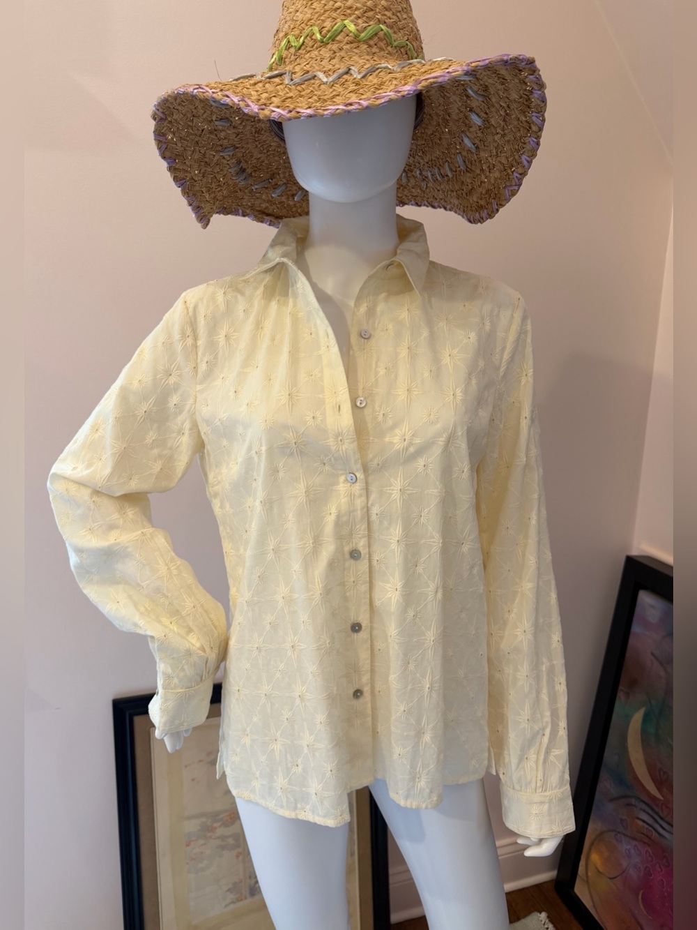 Emporio Sirenuse Ivory Eyelet Button-Down Shirt with pearl buttons